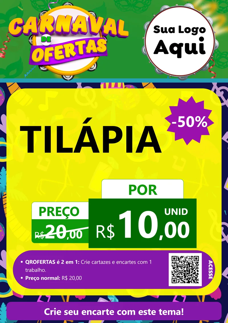 Modelo de Cartaz para Cartaz A4 Vertical com o tema Carnaval de Ofertas para Peixaria