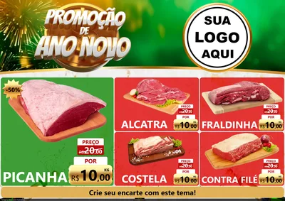 Modelo de Encarte para Encarte A4 Horizontal com o tema Promoção de Ano Novo para Açougue