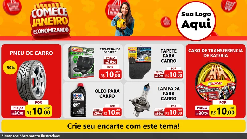 Modelo de TV para TV Horizontal com o tema Comece Janeiro Economizando para Auto peças