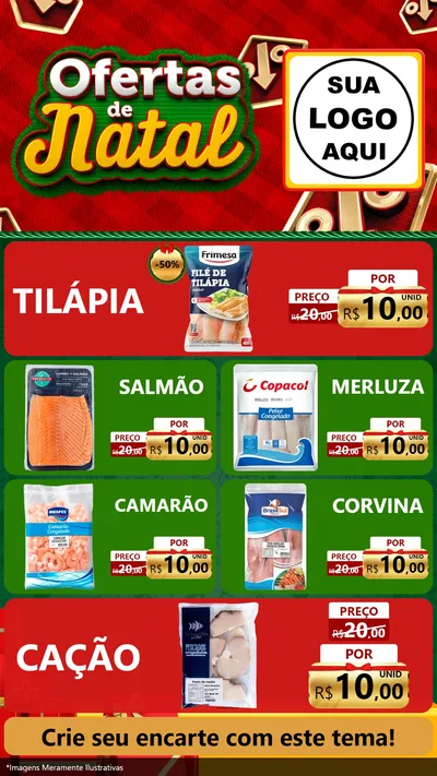 Modelo de TV para TV Vertical com o tema Ofertas de Natal para Peixaria