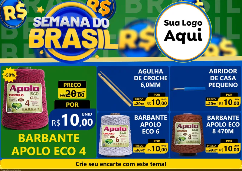 Modelo de Encarte para Encarte A4 Horizontal com o tema Semana Do Brasil para Armarinho e Aviamentos