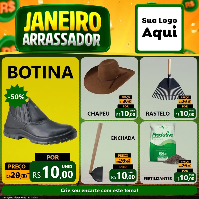 Modelo de Rede Social para Feed Facebook com o tema Janeiro Arrasador para Agropecuária