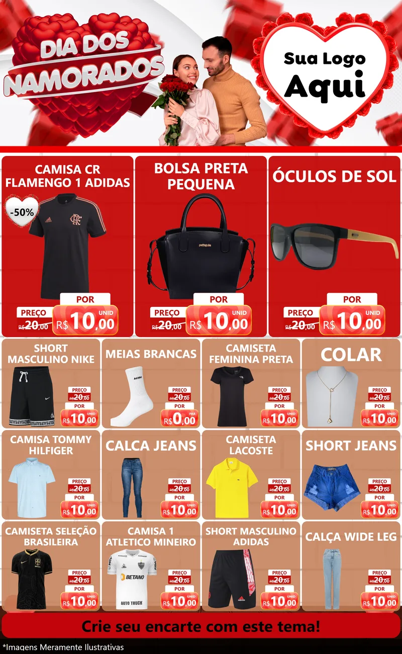 Modelo de Encarte para Encarte Grande com o tema Dia dos Namorados para Roupas e acessórios