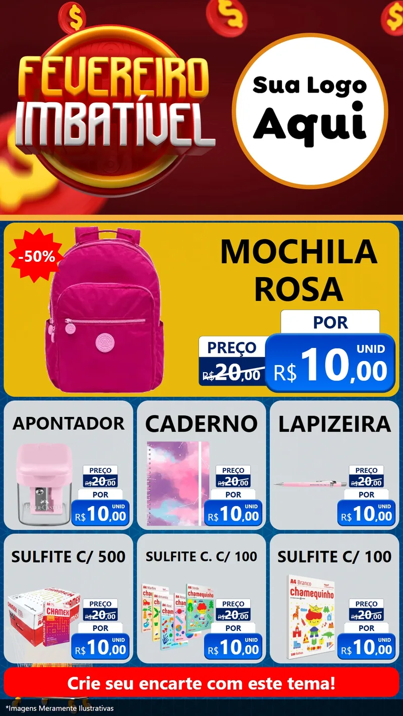 Modelo de Rede Social para Stories com o tema Fevereiro Imbatível para Papelaria