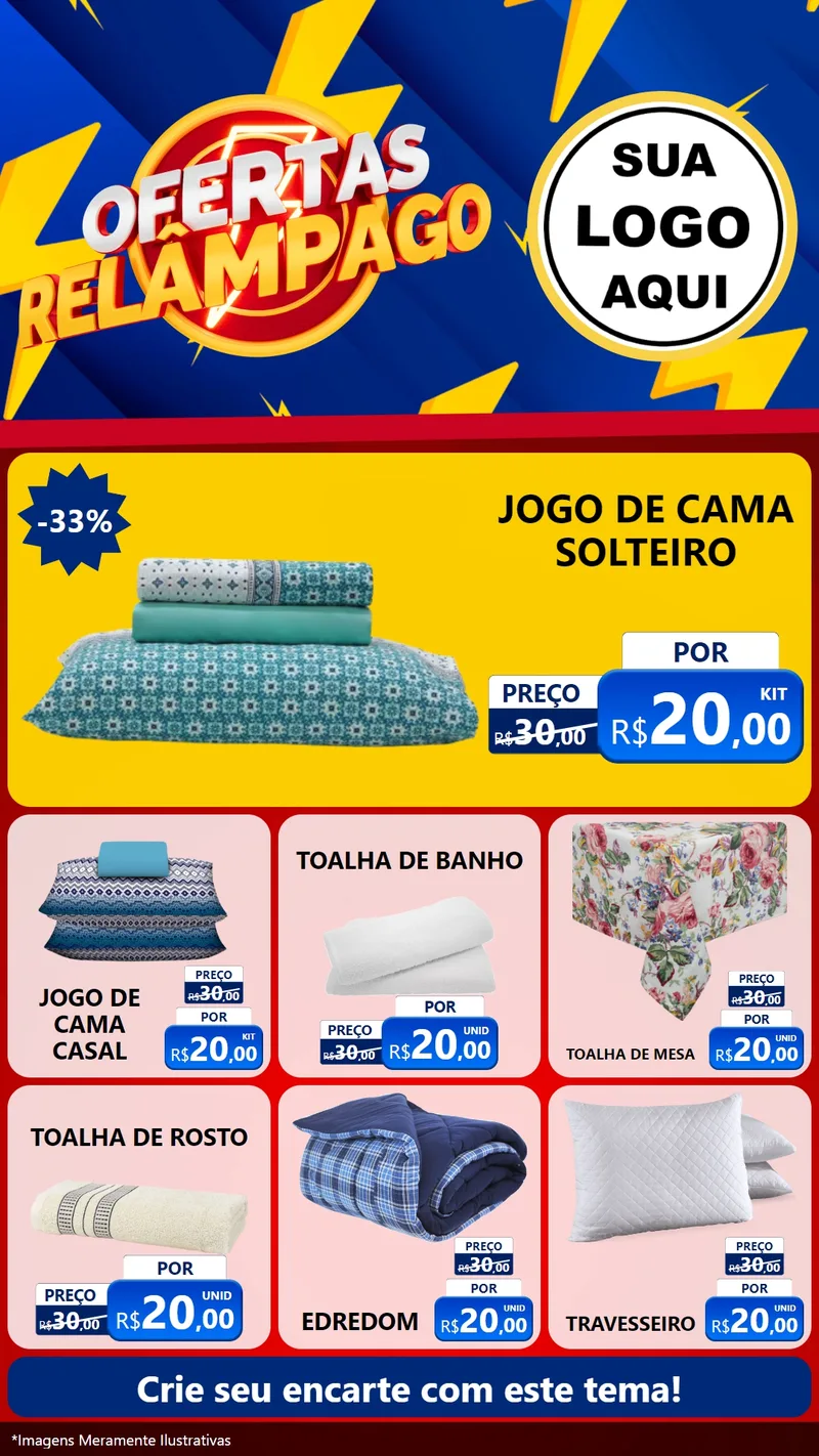 Modelo de Rede Social para Stories com o tema Ofertas Relâmpago para Cama, Mesa e Banho