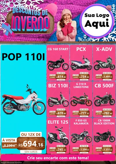 Modelo de Encarte para Encarte A4 Vertical com o tema Descontos de Inverno para Concessionaria de Motos