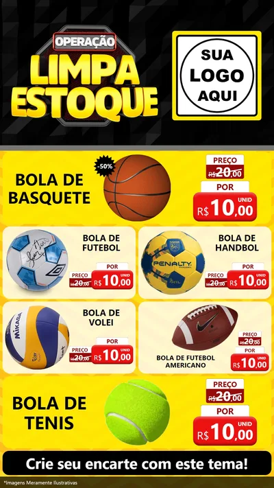 Modelo de TV para TV Vertical com o tema Operação Limpa Estoque para Artigos Esportivos
