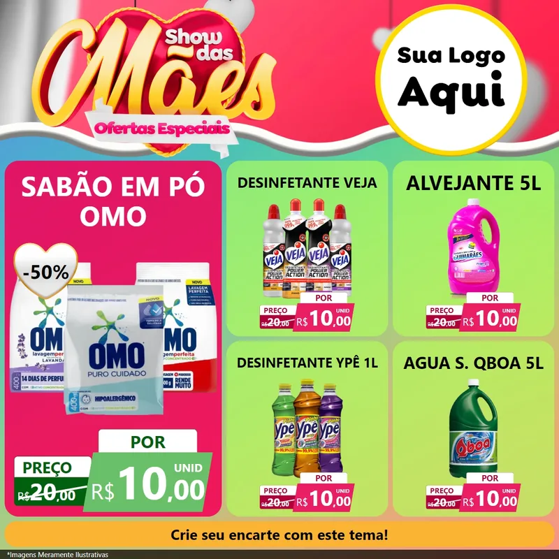 Modelo de Rede Social para Feed Facebook com o tema Show das Mães - Ofertas Especiais para Produtos de Limpeza