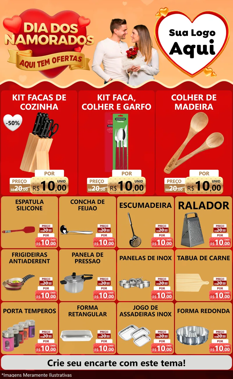 Modelo de Encarte para Encarte Grande com o tema Dia dos Namorados - Aqui Tem Ofertas para Utilidades Domésticas
