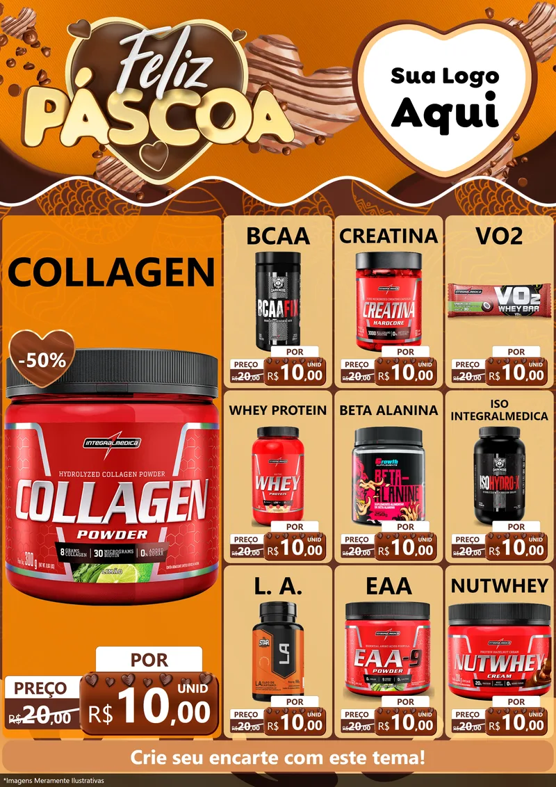 Modelo de Encarte para Encarte A4 Vertical com o tema Feliz Páscoa para Suplementos alimentares