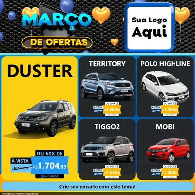 Modelo de Rede Social para Feed Facebook com o tema Março de Ofertas para Concessionaria de Carros