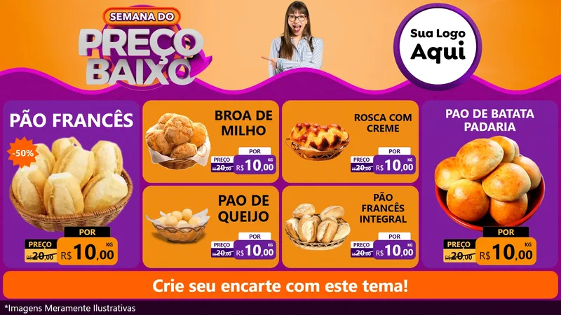 Modelo de TV para TV Horizontal com o tema Semana do Preço Baixo para Padaria