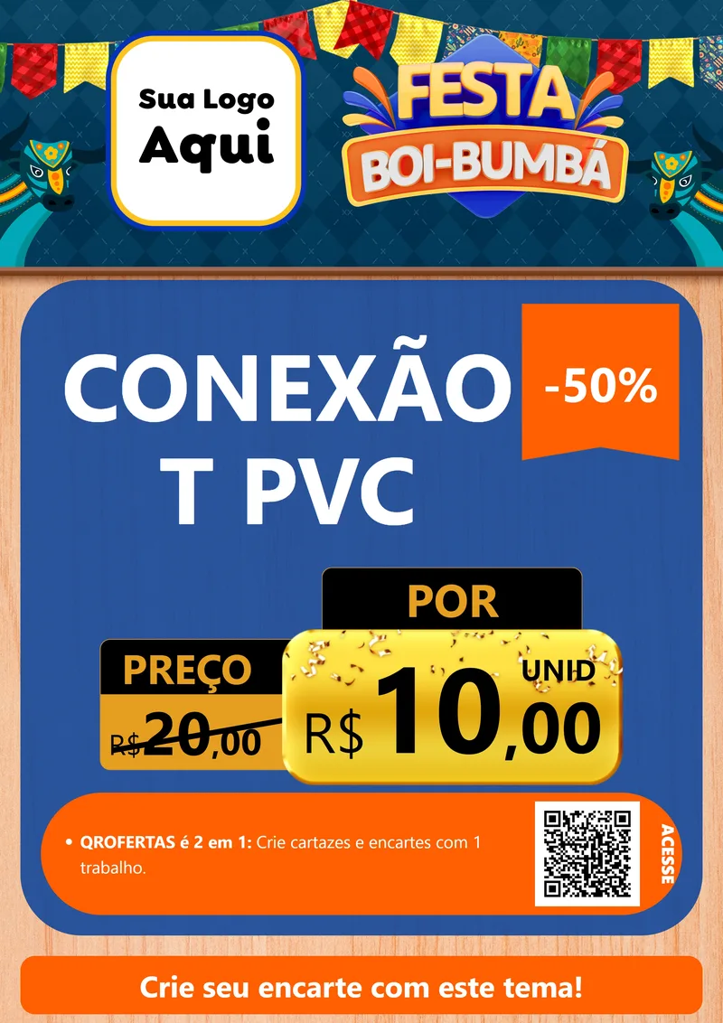 Modelo de Cartaz para Cartaz A4 Vertical com o tema Festa Boi Bumbá para Tubos e conexões