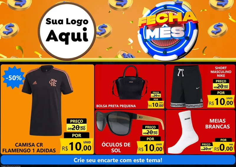 Modelo de Encarte para Encarte A4 Horizontal com o tema Fecha Mês para Roupas e acessórios