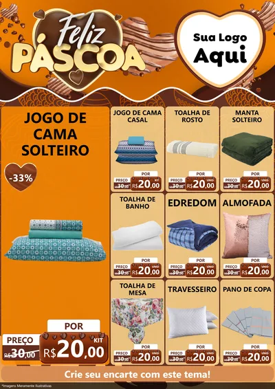 Modelo de Encarte para Encarte A4 Vertical com o tema Feliz Páscoa para Cama, Mesa e Banho