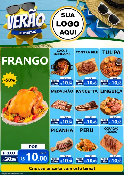Modelo de Encarte para Encarte A4 Vertical com o tema Verão de Ofertas para Assados