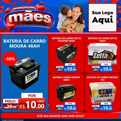 Modelo de Rede Social para Feed Facebook com o tema Promoção das Mães para Baterias Elétricas