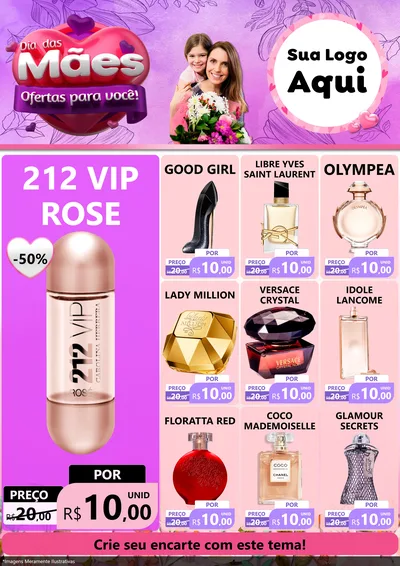 Modelo de Encarte para Encarte A4 Vertical com o tema Dia das Mães Ofertas para Você! para Perfumes