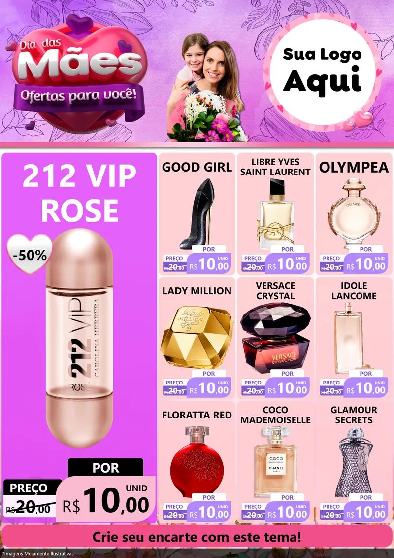 Modelo de Encarte para Encarte A4 Vertical com o tema Dia das Mães Ofertas para Você! para Perfumes