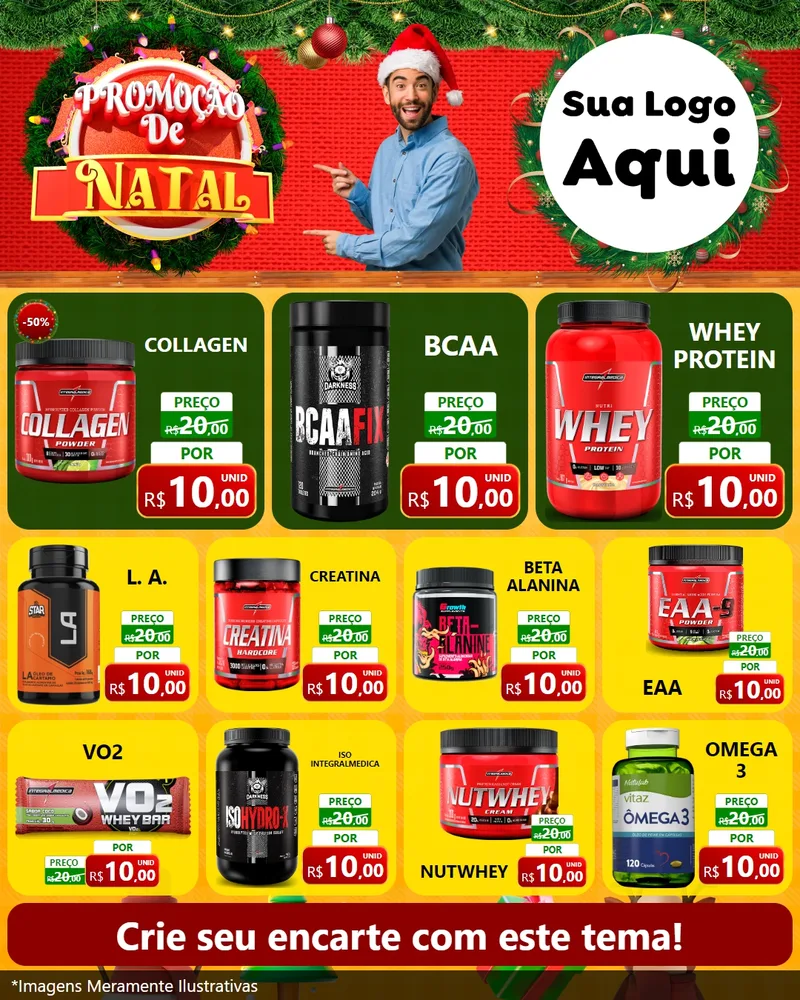 Modelo de Rede Social para Feed Instagram com o tema Promoção de Natal para Suplementos alimentares