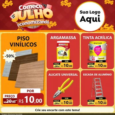 Modelo de Rede Social para Feed Facebook com o tema Comece Julho Economizando para Material para Construção