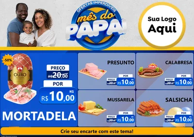 Modelo de Encarte para Encarte A4 Horizontal com o tema Ofertas Imperdíveis Mês Do Papai para Frios e Laticínios