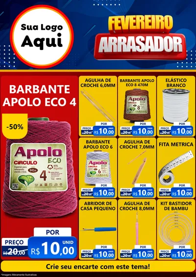 Modelo de Encarte para Encarte A4 Vertical com o tema Fevereiro Arrasador para Armarinho e Aviamentos