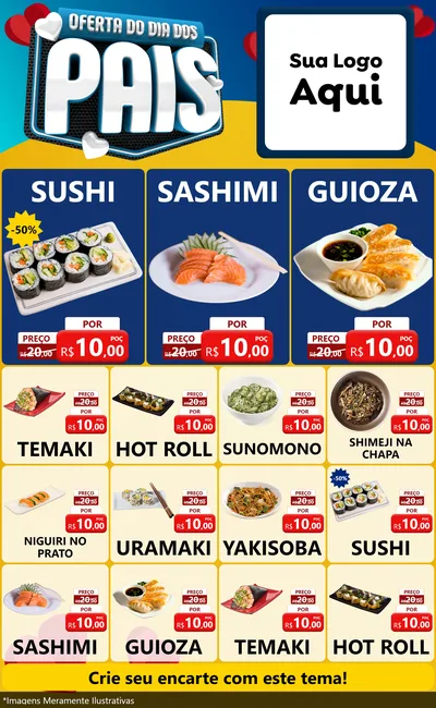 Modelo de Encarte para Encarte Grande com o tema Oferta Do Dia Dos Pais para Comida japonesa