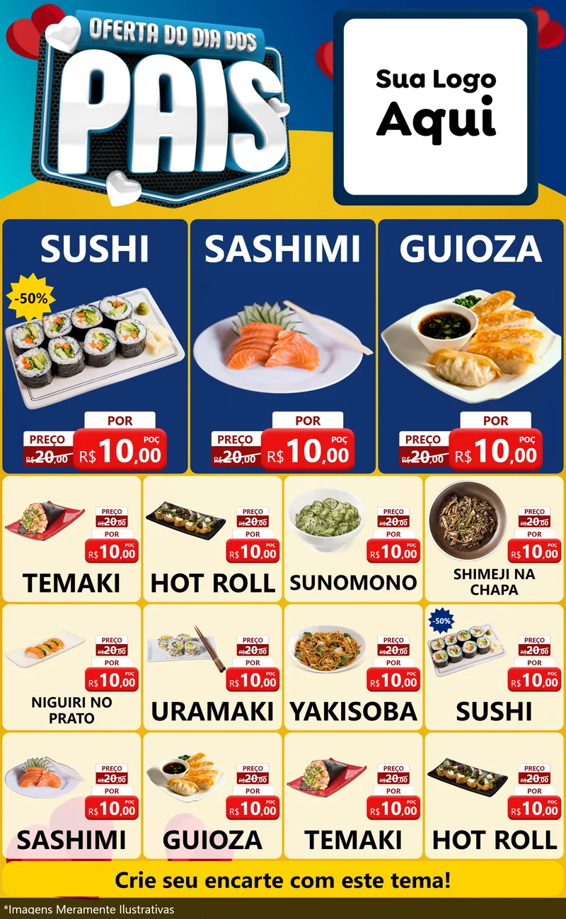 Modelo de Encarte para Encarte Grande com o tema Oferta Do Dia Dos Pais para Comida japonesa
