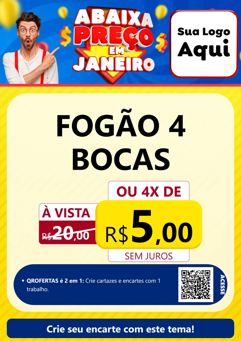 Modelo de Cartaz para Cartaz A4 Vertical com o tema Abaixa Preço em Janeiro para Móveis e Eletro