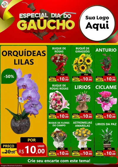 Modelo de Encarte para Encarte A4 Vertical com o tema Especial Dia do Gaúcho para Floricultura e jardim