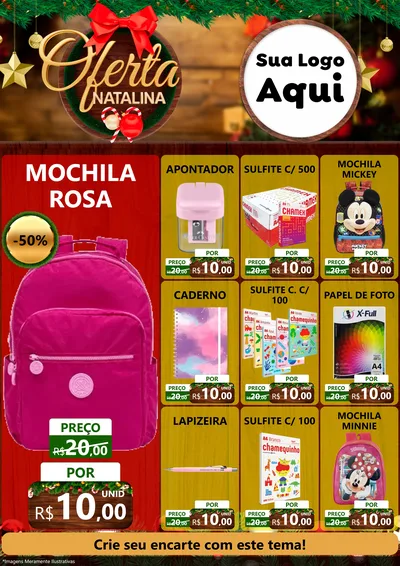 Modelo de Encarte para Encarte A4 Vertical com o tema Ofertas Natalina para Papelaria