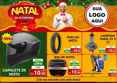 Modelo de Encarte para Encarte A4 Horizontal com o tema Natal da Economia para Moto peças