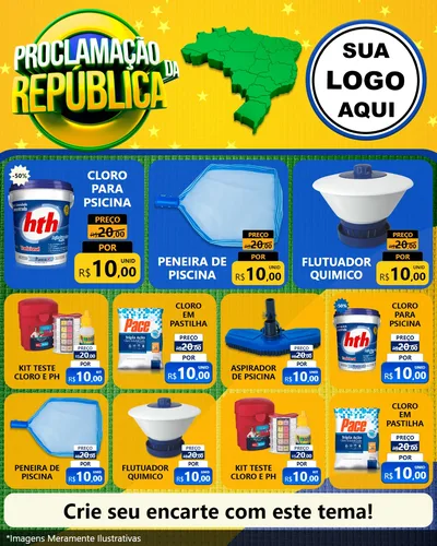 Modelo de Rede Social para Feed Instagram com o tema Proclamação da República para Produtos para Piscina