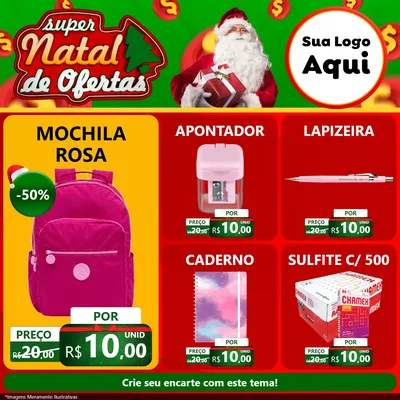 Modelo de Rede Social para Feed Facebook com o tema Super Natal de Ofertas para Papelaria