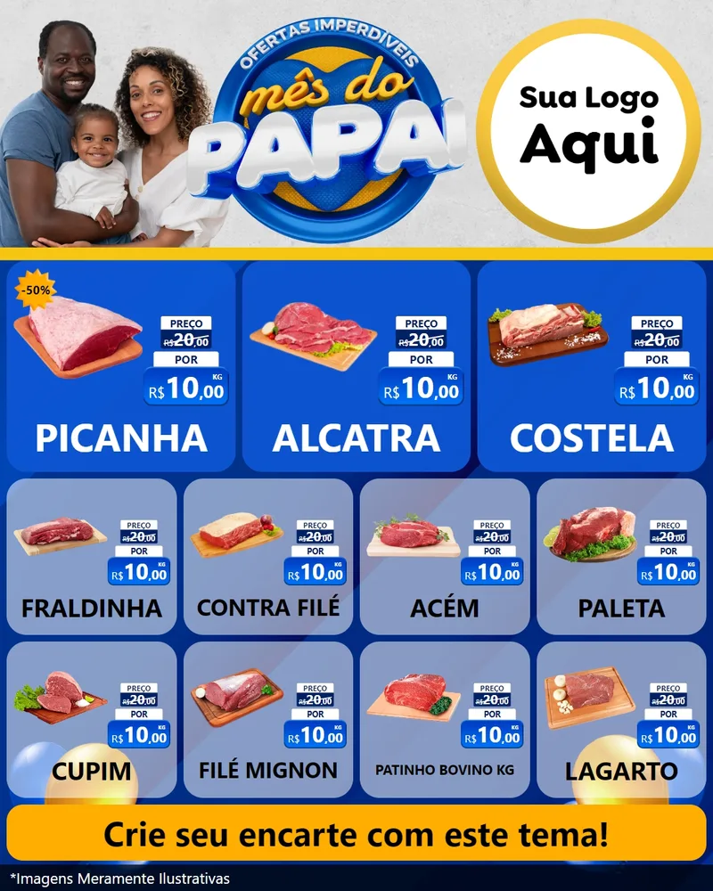 Modelo de Rede Social para Feed Instagram com o tema Ofertas Imperdíveis Mês Do Papai para Açougue