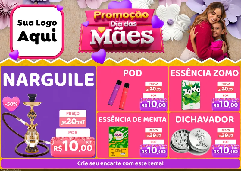 Modelo de Encarte para Encarte A4 Horizontal com o tema Promoção Dia das Mães para Tabacaria