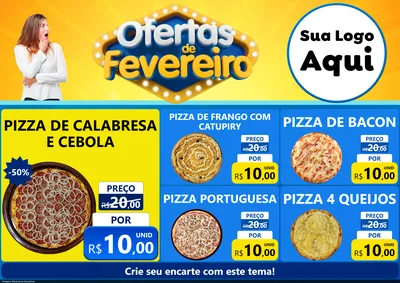 Modelo de Encarte para Encarte A4 Horizontal com o tema Ofertas de Fevereiro para Pizzaria