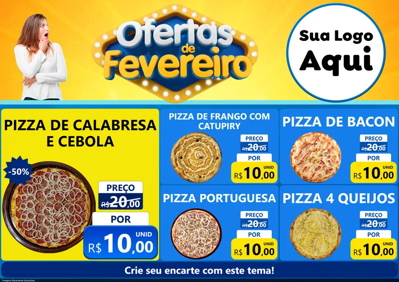 Modelo de Encarte para Encarte A4 Horizontal com o tema Ofertas de Fevereiro para Pizzaria