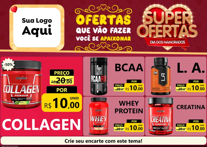 Modelo de Encarte para Encarte A4 Horizontal com o tema Dia dos Namorados para Suplementos alimentares