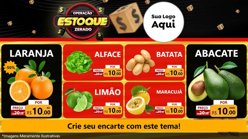 Modelo de TV para TV Horizontal com o tema Operação Estoque Zerado para Hortifrúti