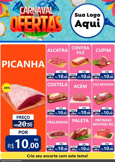 Modelo de Encarte para Encarte A4 Vertical com o tema Carnaval de Ofertas para Açougue