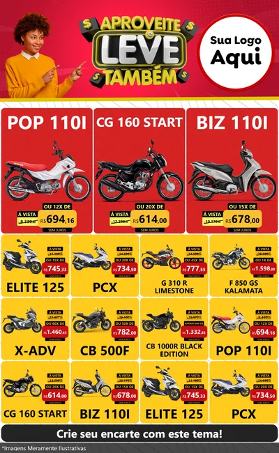 Modelo de Encarte para Encarte Grande com o tema Aproveite e Leve Também para Concessionaria de Motos