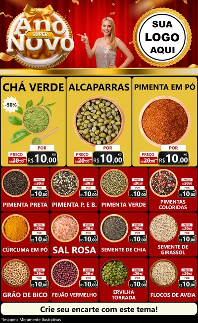 Modelo de Encarte para Encarte Grande com o tema Super Ano Novo para Produtos Naturais