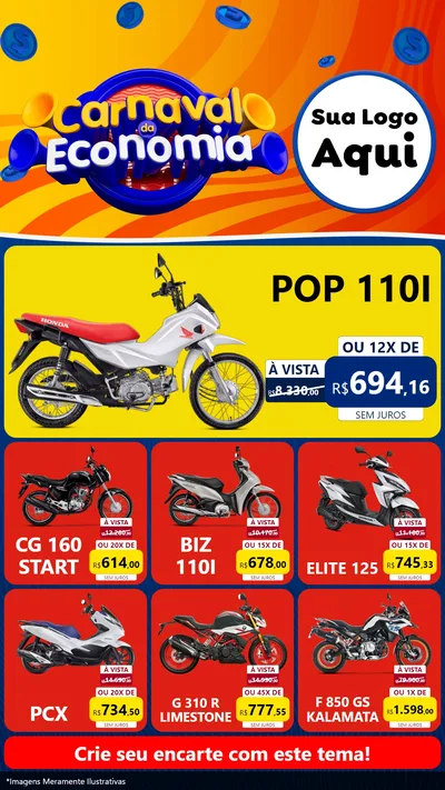 Modelo de Rede Social para Stories com o tema Carnaval da Economia para Concessionaria de Motos