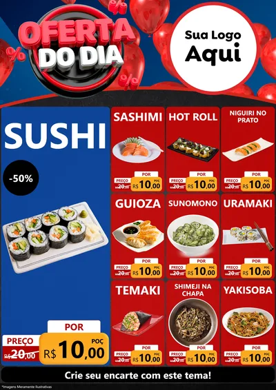 Modelo de Encarte para Encarte A4 Vertical com o tema Oferta do Dia para Comida japonesa