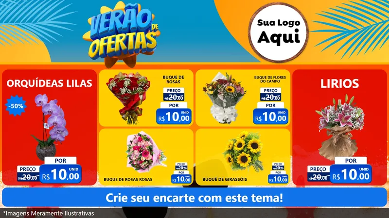 Modelo de TV para TV Horizontal com o tema Verão de Ofertas para Floricultura e jardim