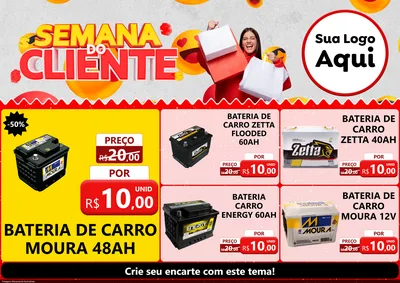 Modelo de Encarte para Encarte A4 Horizontal com o tema Semana do Cliente para Baterias Elétricas