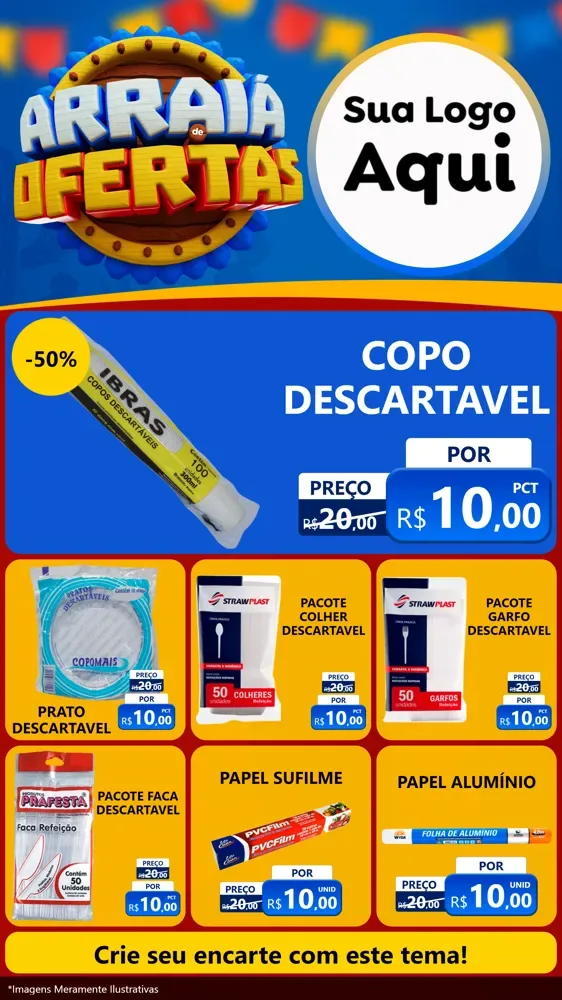 Modelo de Rede Social para Stories com o tema Arraiá de Ofertas - Junina para Embalagens
