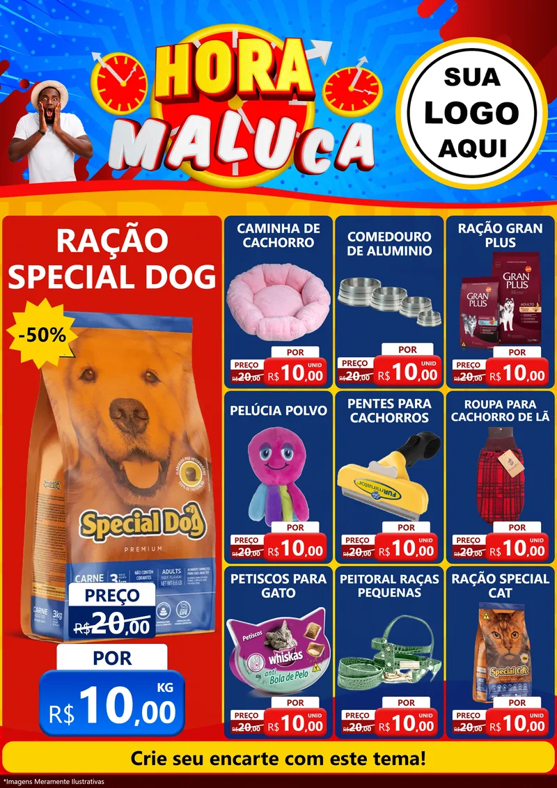 Modelo de Encarte para Encarte A4 Vertical com o tema Hora Maluca para Pet Shop